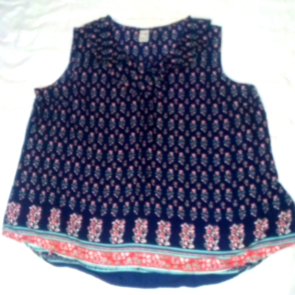 EUC Terra & Sky Blue Red Ruffle Top High Low Hem Size - Picture 2 of 5